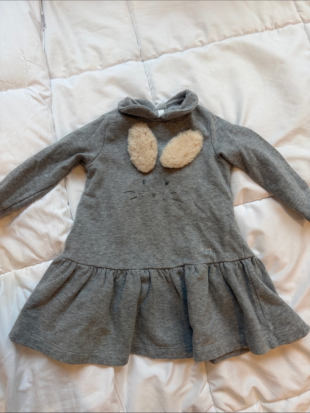 Il gufo Kids Grey Bunny Hoodie Dress with Faux Fur Ears size 12m